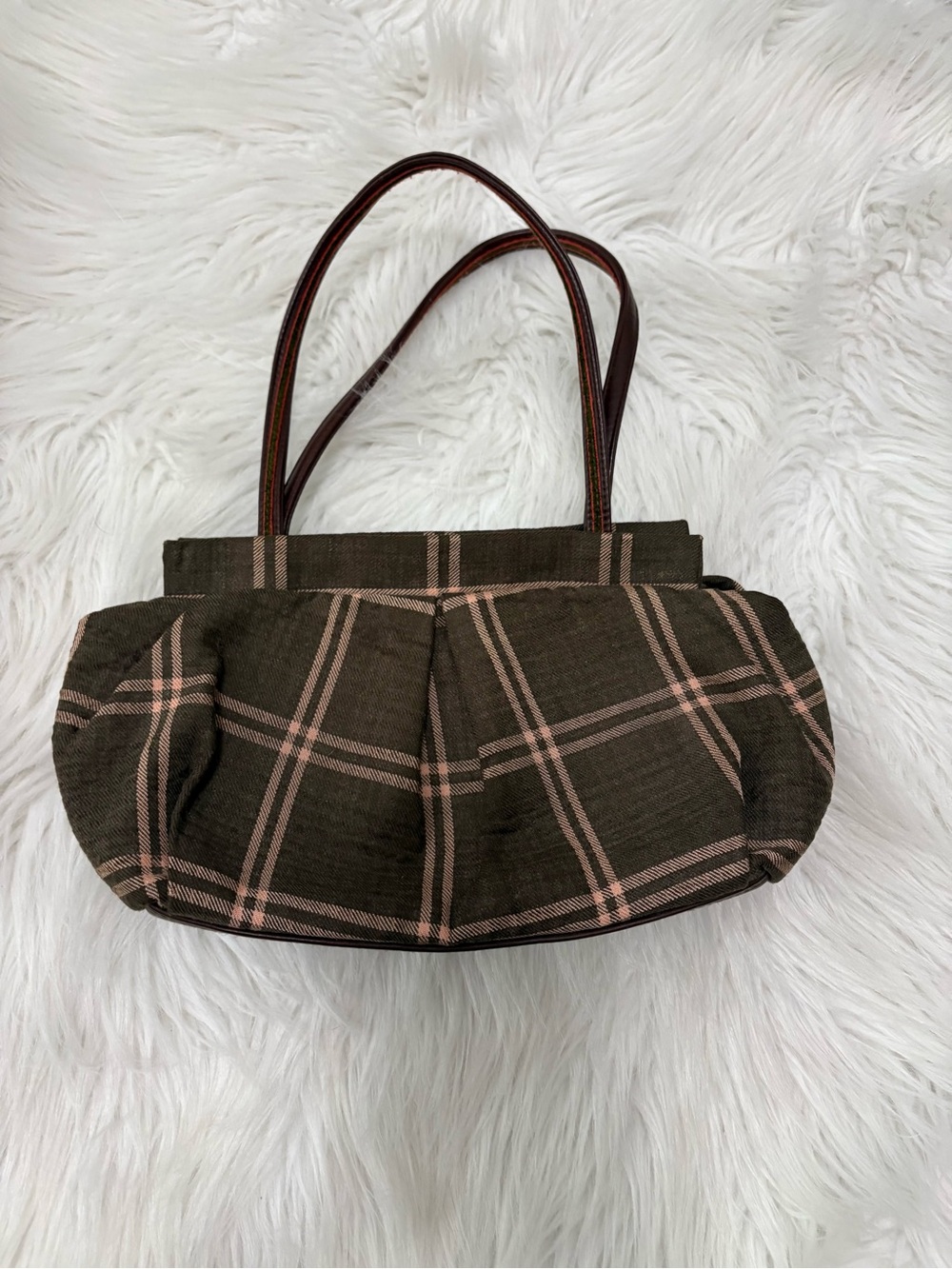 Vintage 90’s Y2K Style Classic Uptown Chic Brown Plaid Mini Shoulder Bag